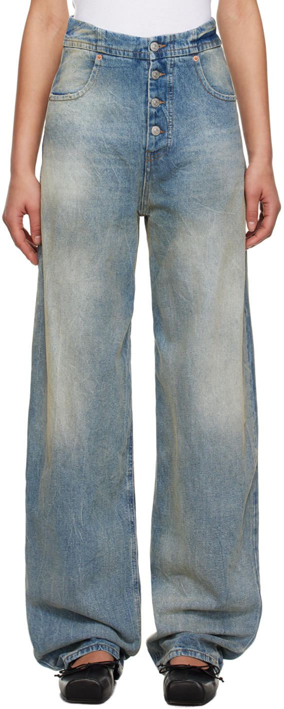 Shop Mm6 Maison Margiela Blue Faded Jeans In 962 Bright Blue Spra