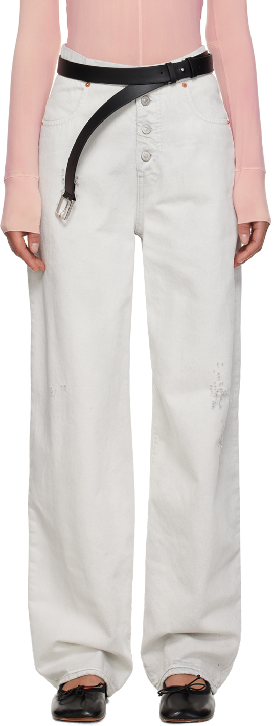 Mm6 Maison Margiela White Distressed Jeans In 100 White