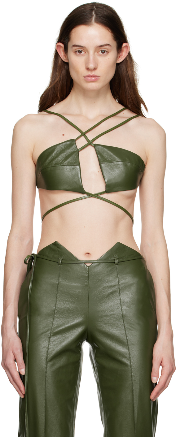 Green Montiva Faux-Leather Bra by Aya Muse on Sale