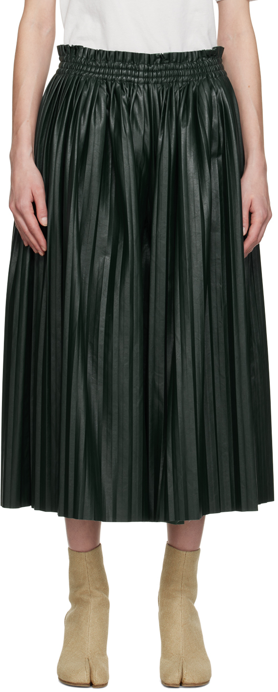 MM6 Maison Margiela Green Pleated Faux-Leather Trousers