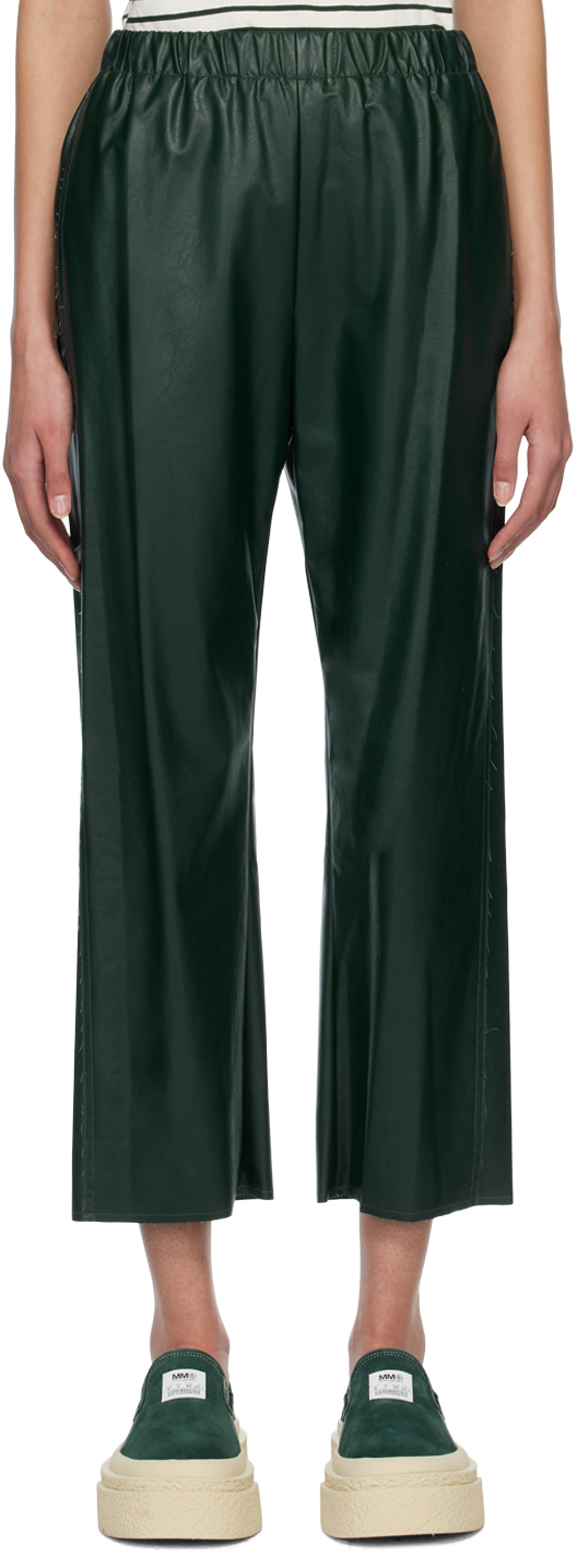 MM6 Maison Margiela Green Two-Pocket Faux-Leather Trousers