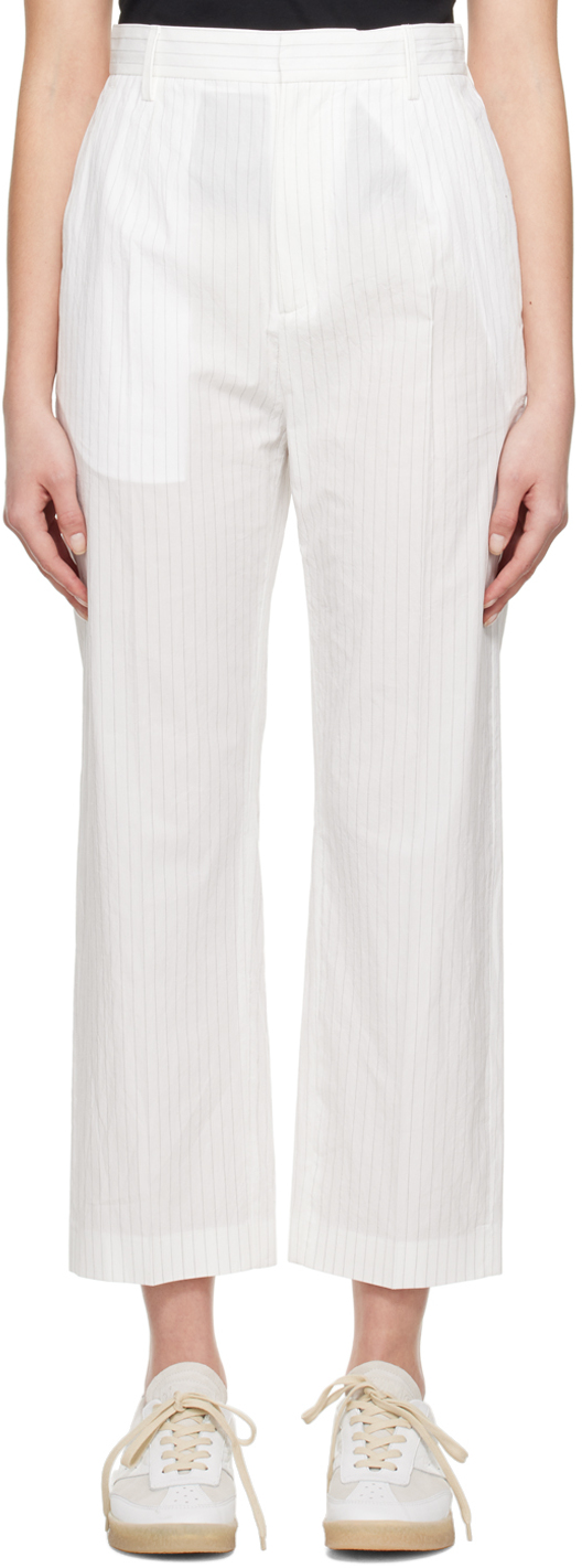 Mm6 Maison Margiela White Pinstripe Trousers In 001f Off White