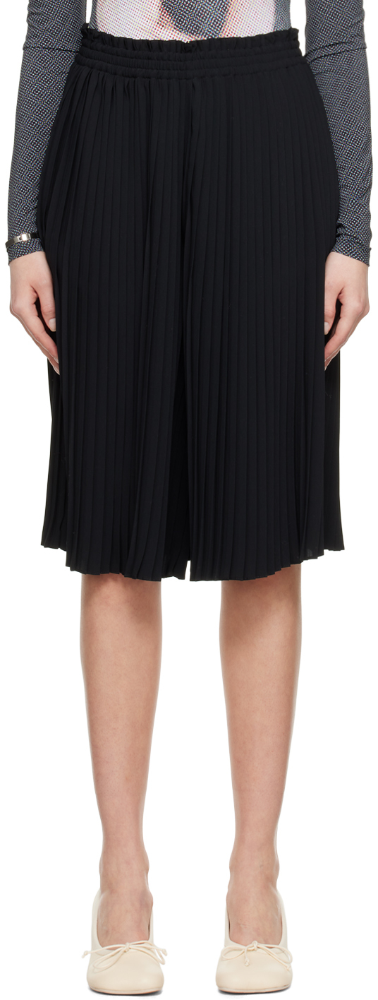 ■Maison Margiela■ Cotton satin pleated shorts pants black Black Pleated Shorts by MM6 Maison Margiela on Sale