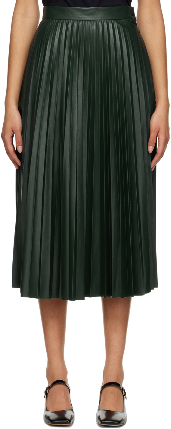 MM6 Maison Margiela: Green Pleated Midi Skirt | SSENSE