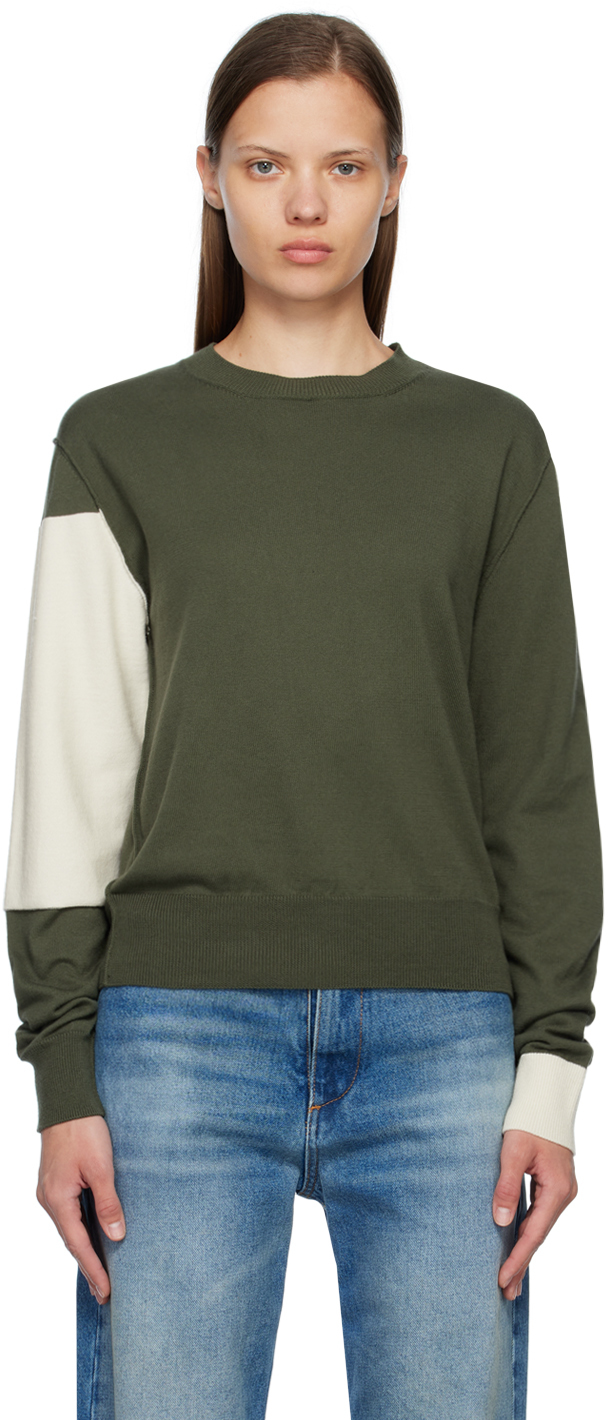 Mm6 Maison Margiela Off-white & Green Color Block Sweater In 004f Green/off White