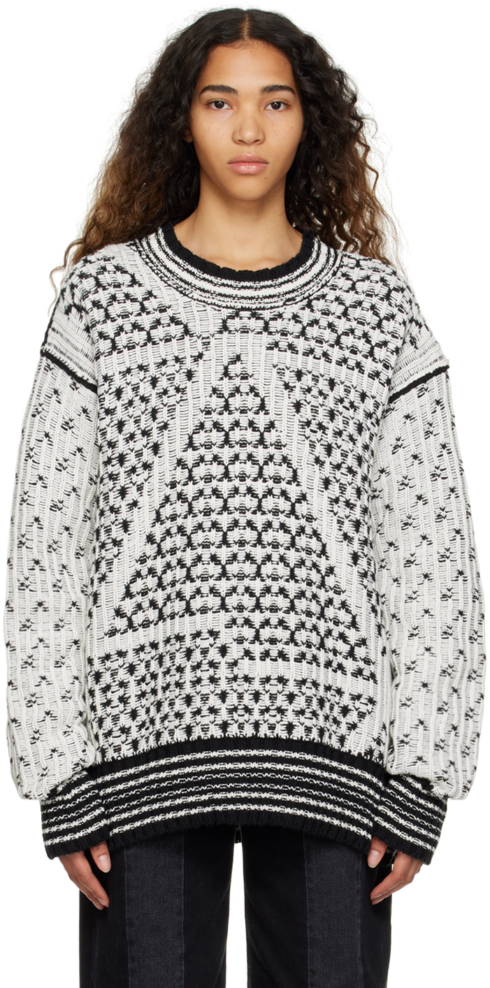 MM6 Maison Margiela: Black & White Jacquard Sweater | SSENSE