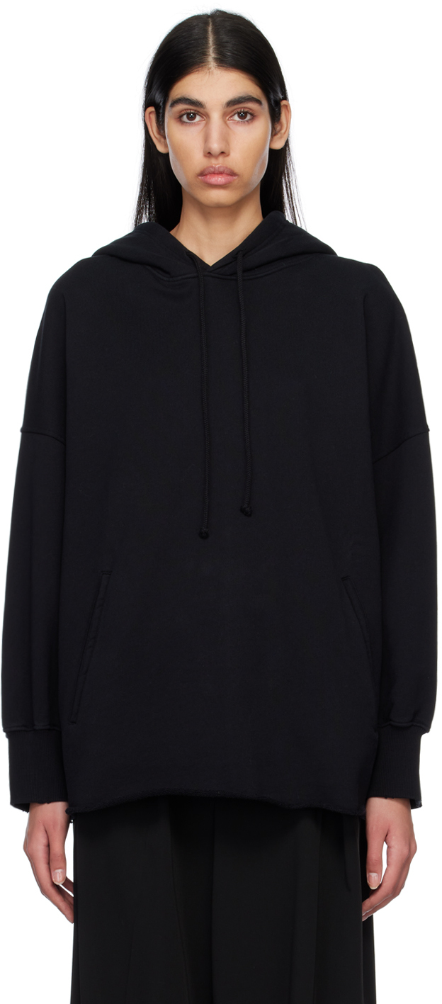 MM6 Maison Margiela: Black Raw Edge Hoodie | SSENSE Canada