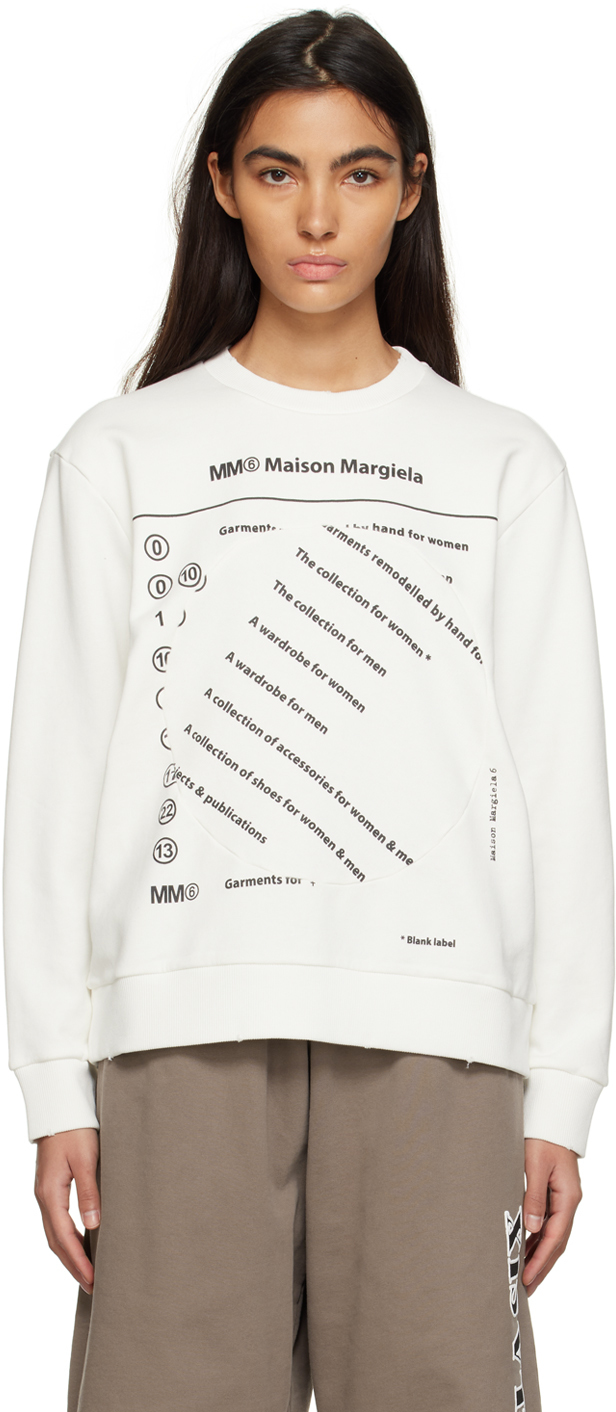 Shop Mm6 Maison Margiela White Printed Sweatshirt In 101 Off White