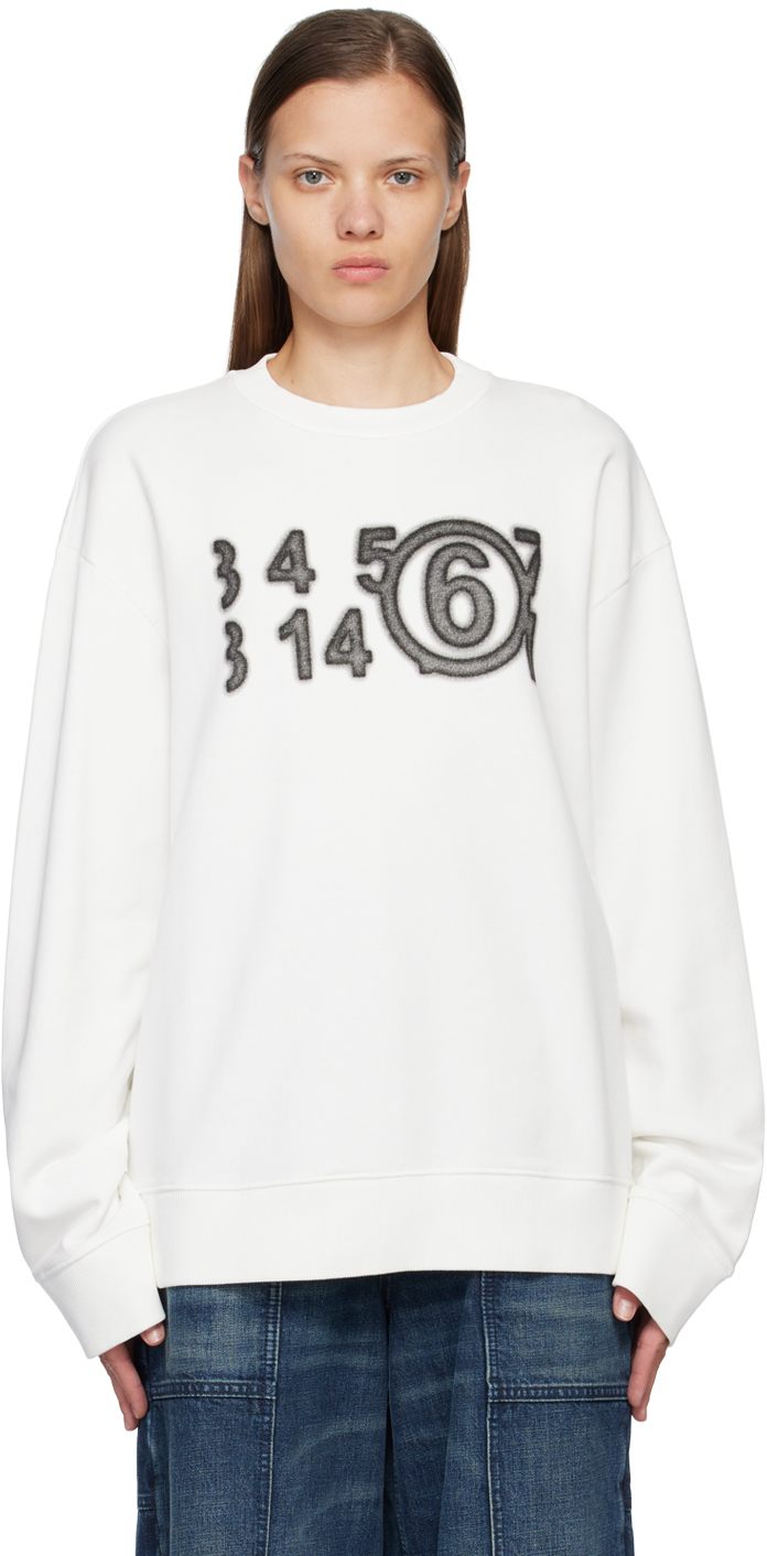 Shop Mm6 Maison Margiela White Zoom Sweatshirt In 101 Off White