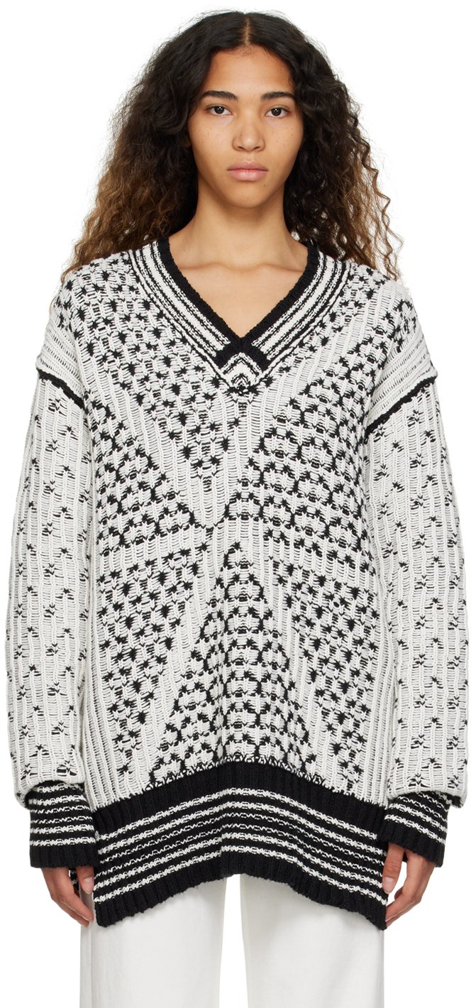MM6 Maison Margiela: Black & White Reversible Sweater | SSENSE Canada
