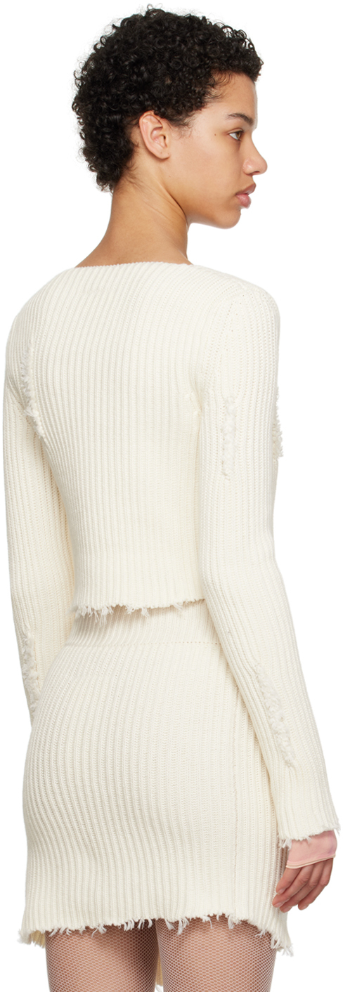 Mm6 Maison Margiela Off-white Distressed Cardigan In 102 Off White