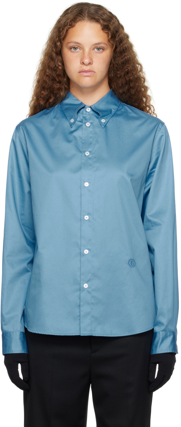 Mm6 Maison Margiela Blue Embroidered Shirt In 521 Prussian Blue