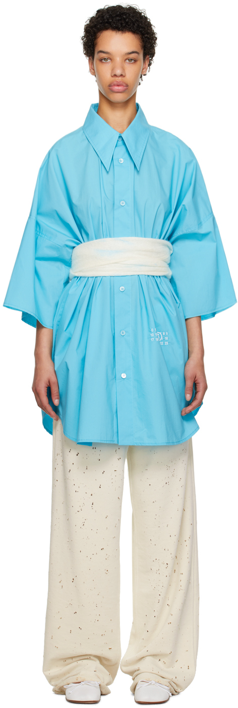 Mm6 Maison Margiela Oversized Embroidered Cotton-poplin Shirt In Blue