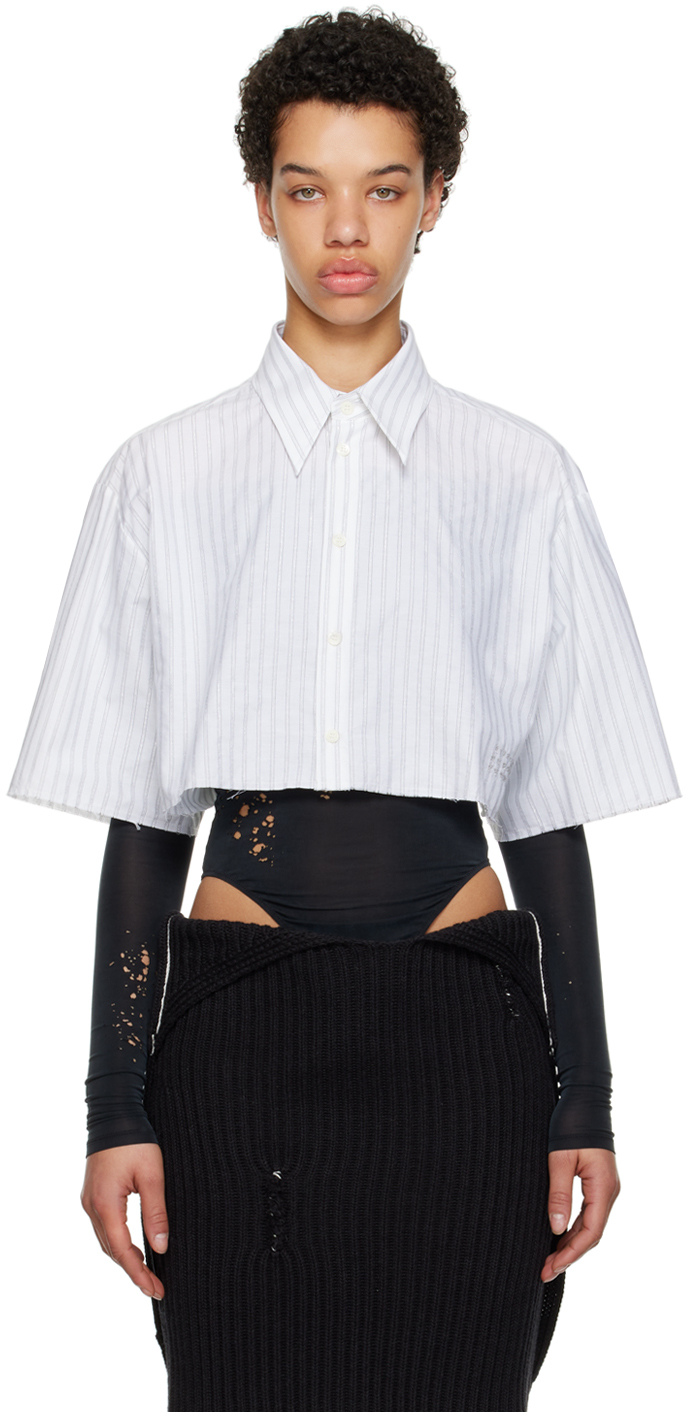 Shop Mm6 Maison Margiela Off-white Cropped Shirt In 001f Off White/silve