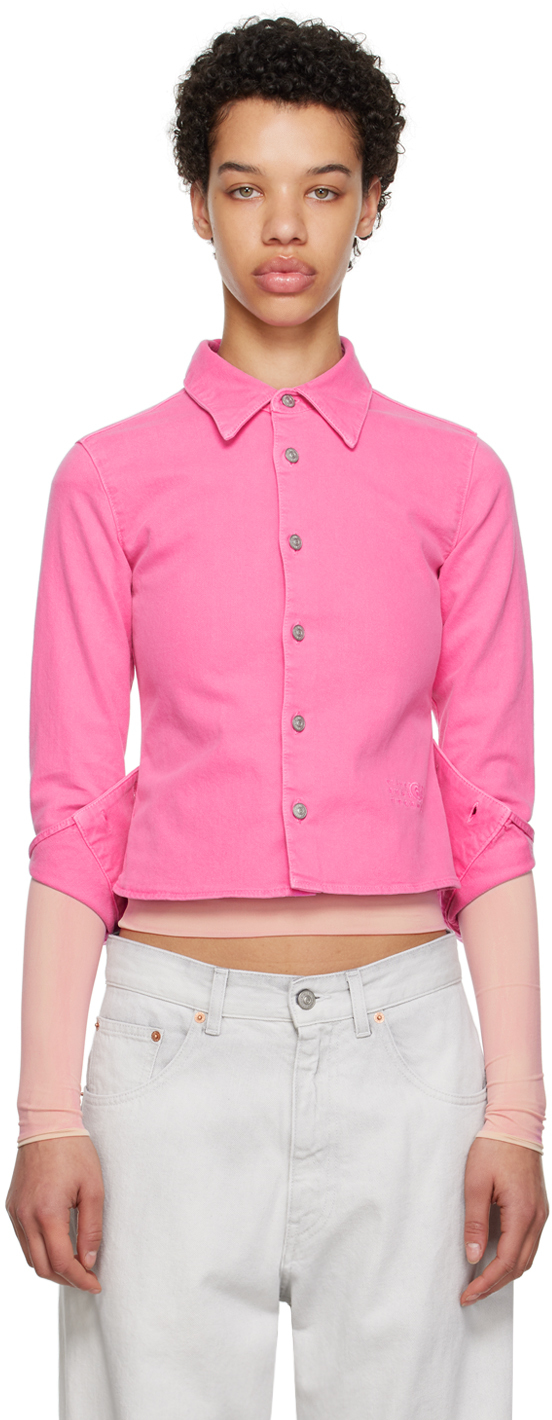 Mm6 Maison Margiela Pink Embroidered Denim Jacket In 252 Pink