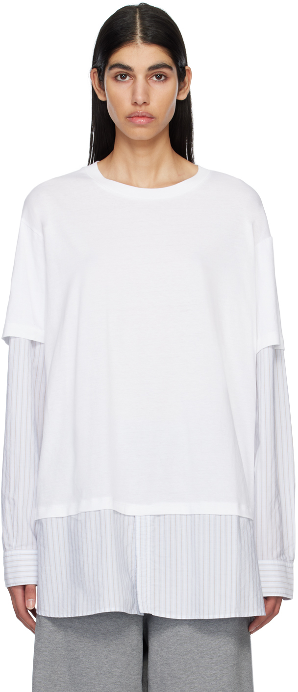 MM6 Maison Margiela White & Blue Layered Long Sleeve T-Shirt