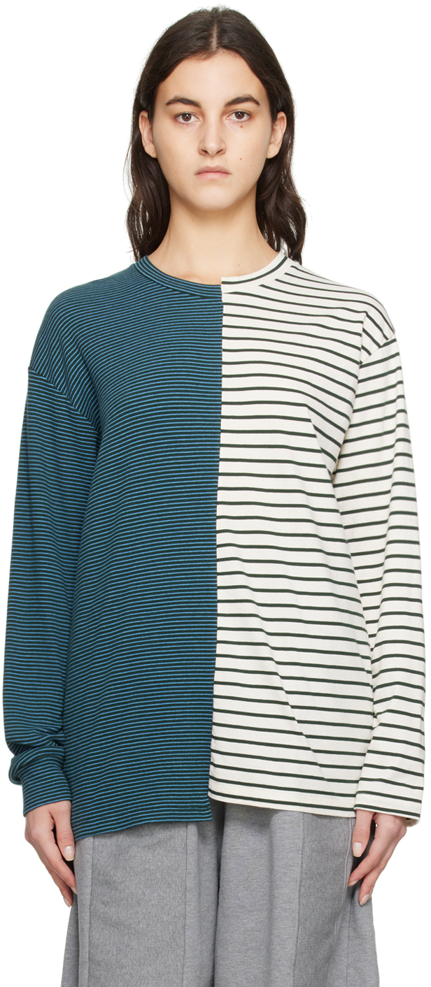 Mm6 Maison Margiela Multicolor Striped Long Sleeve T-shirt In 961 Medium Blue