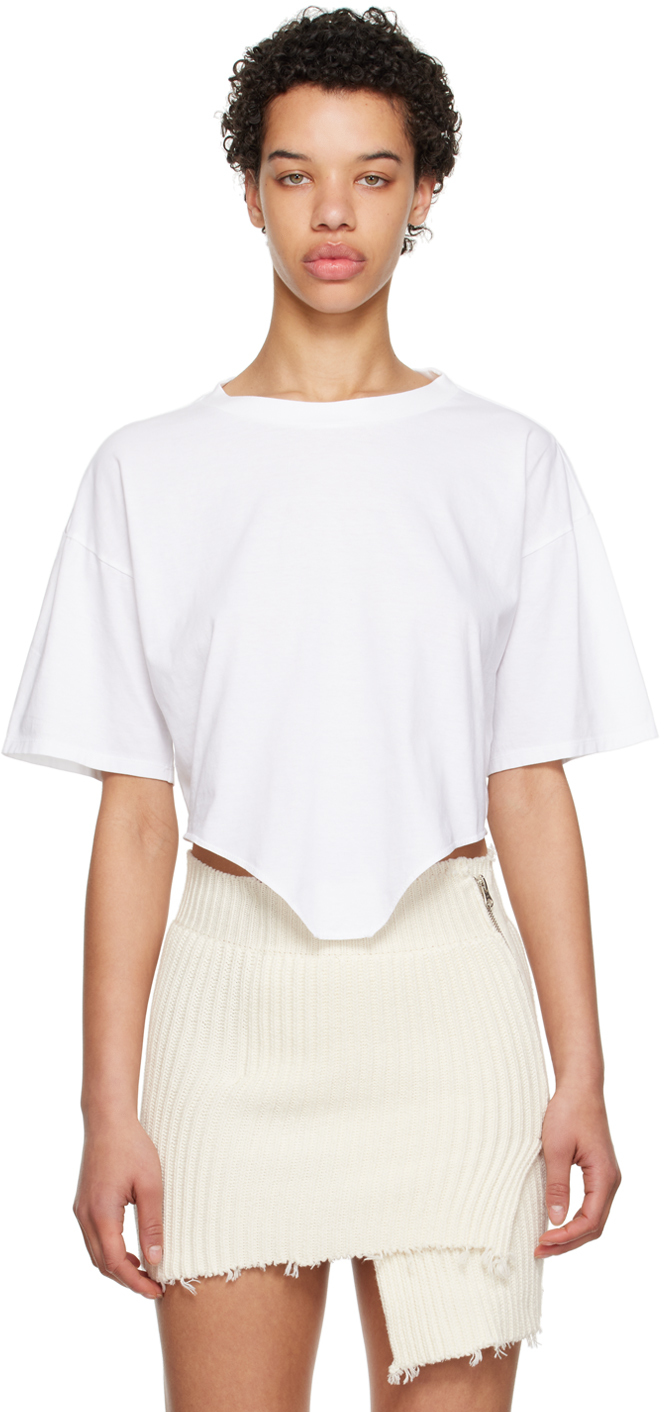 Mm6 Maison Margiela Triangle-hem Cotton T-shirt In White | ModeSens