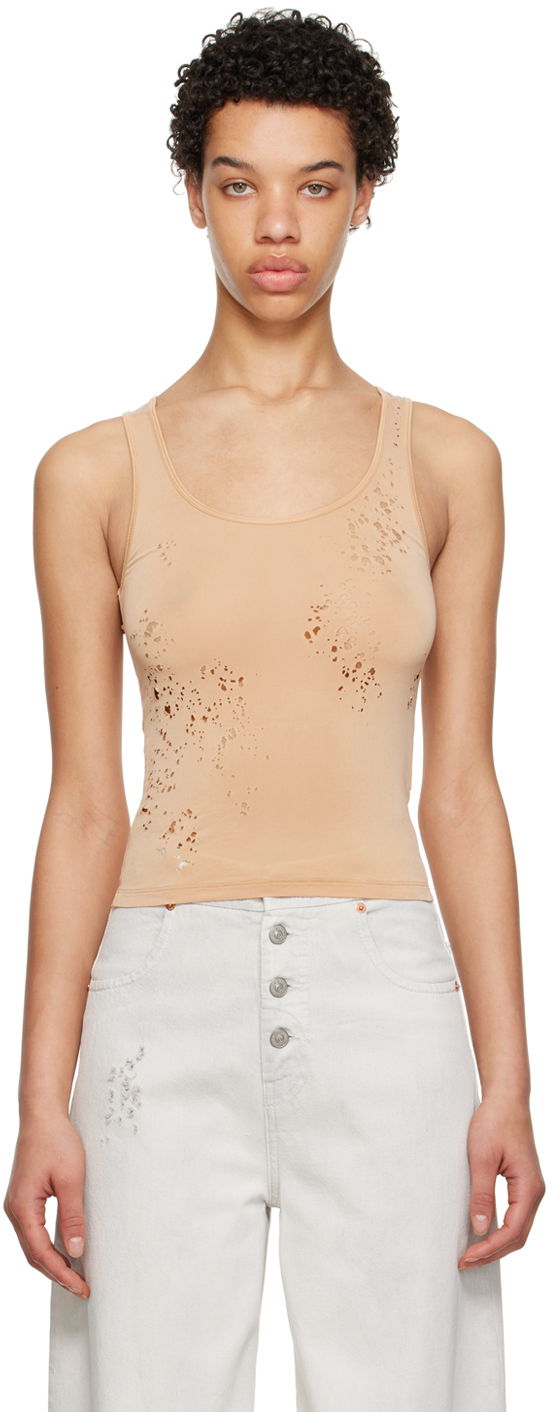 Tan Destroyed Tank Top