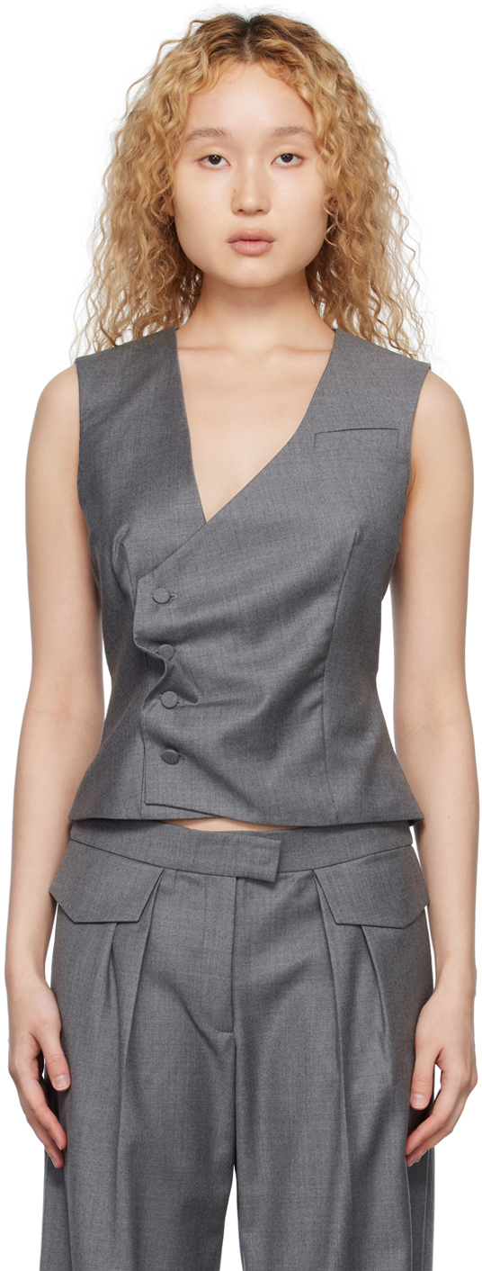Aya Muse Grio Asymmetric Wool Vest In Gray
