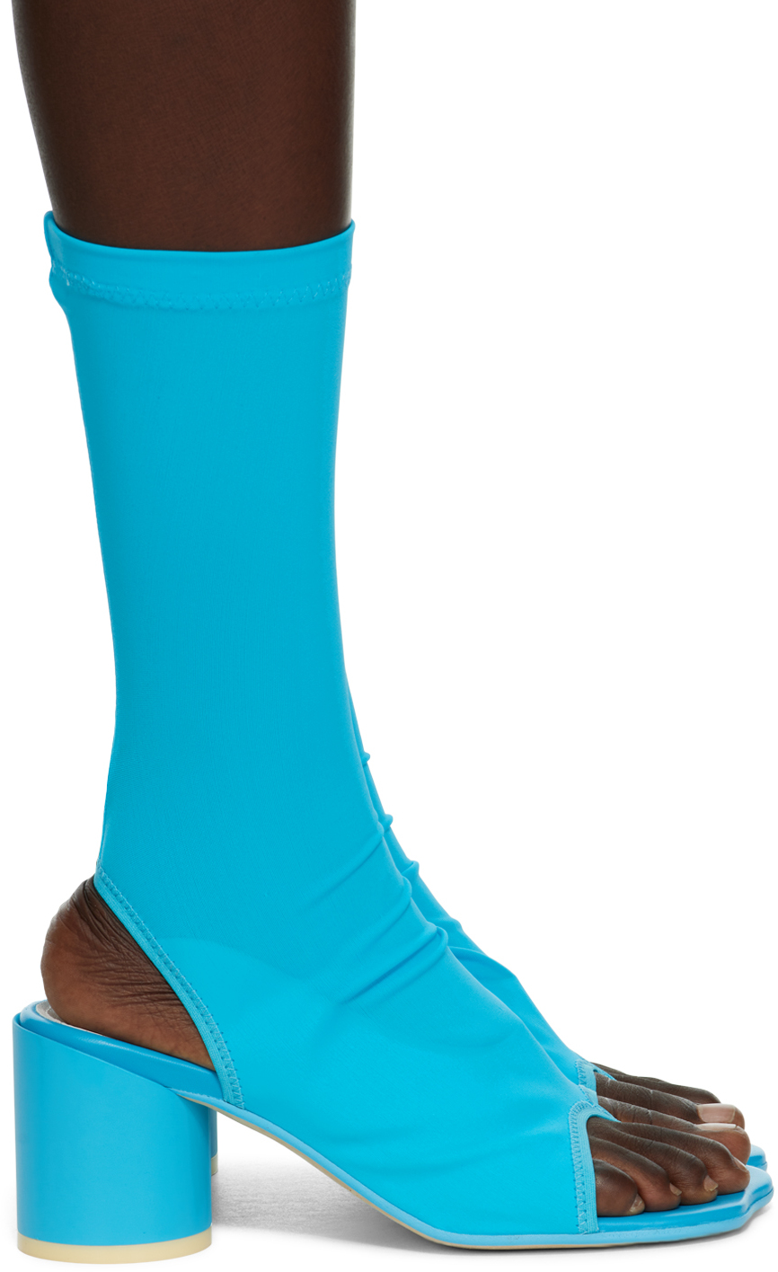 Blue Open Toe Sock Heels