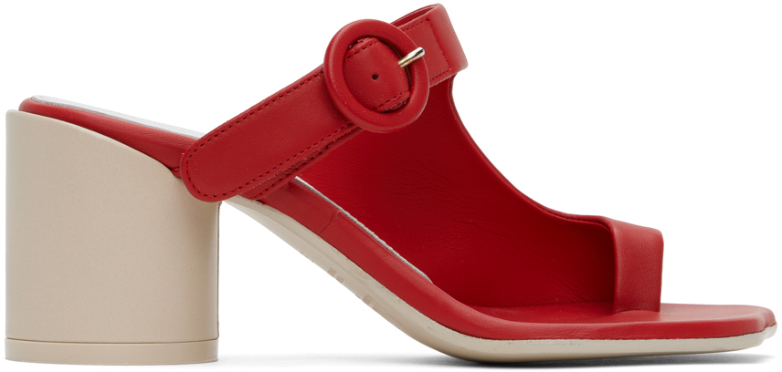 Mm6 Maison Margiela Red Buckle Heeled Sandals In T4044 Ribbon Red