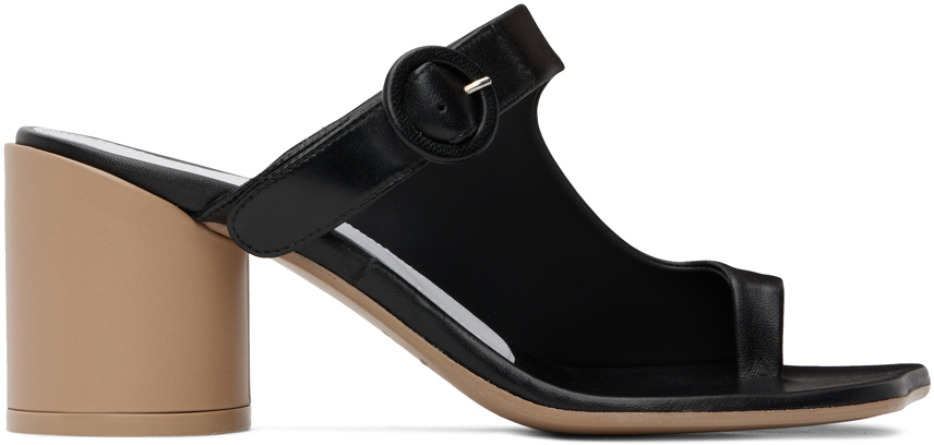 Shop Mm6 Maison Margiela Black Buckle Heeled Sandals In T8013 Black