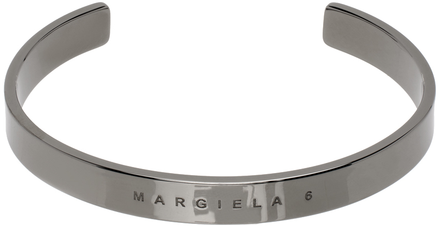 Mm6 Maison Margiela Gunmetal Engraved Cuff Bracelet In 952 Ruthenium Buratt