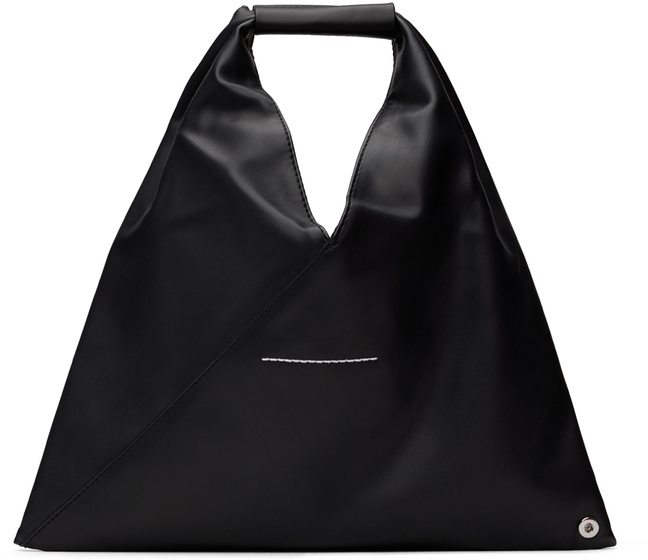 MM6 Maison Margiela: Black Faux-Leather Mini Triangle Tote | SSENSE UK