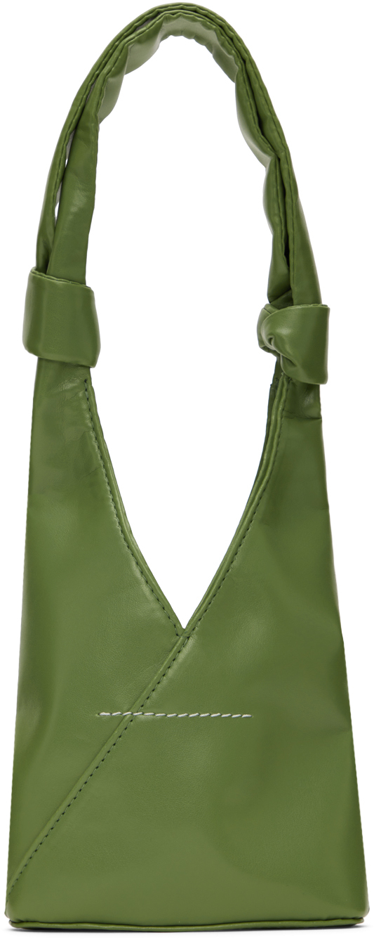 Mm6 Maison Margiela Green Mini Triangle Knotted Bag In T7309 Herbal Garden