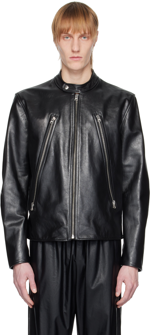 MM6 Maison Margiela Black Zipped Leather Jacket