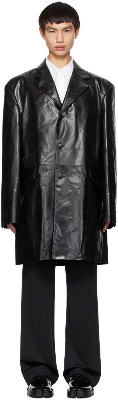 Mm6 Maison Margiela Coated Leather Coat In Black