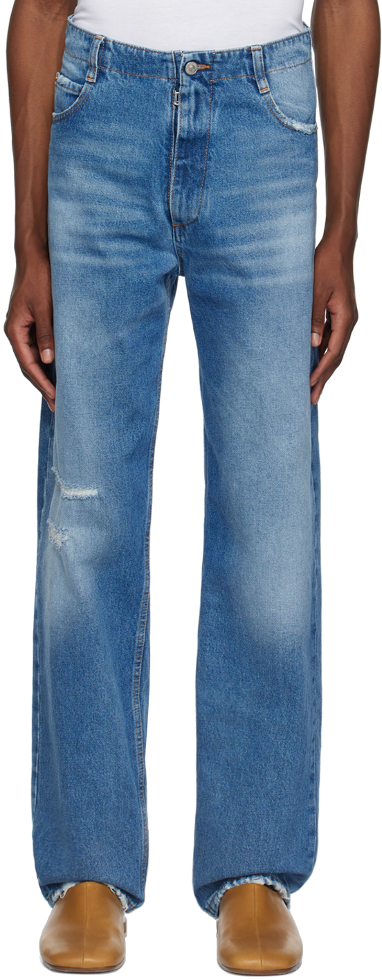 Blue Distressed Jeans by MM6 Maison Margiela on Sale