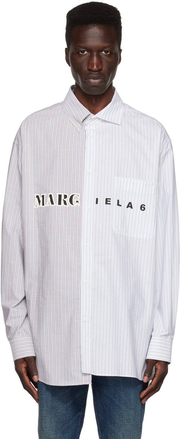 Mm6 Maison Margiela Striped Cotton Asymmetric Shirt In White