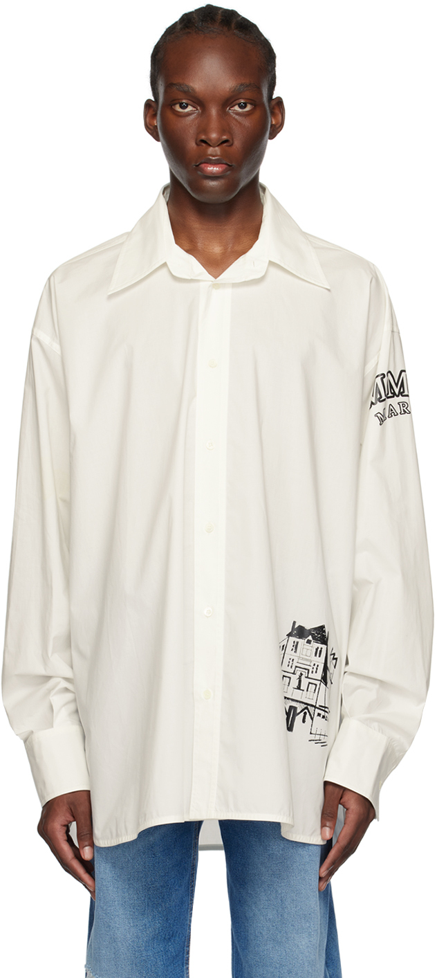 Mm6 Maison Margiela Logo-print Sleeve Shirt In 101 Off White