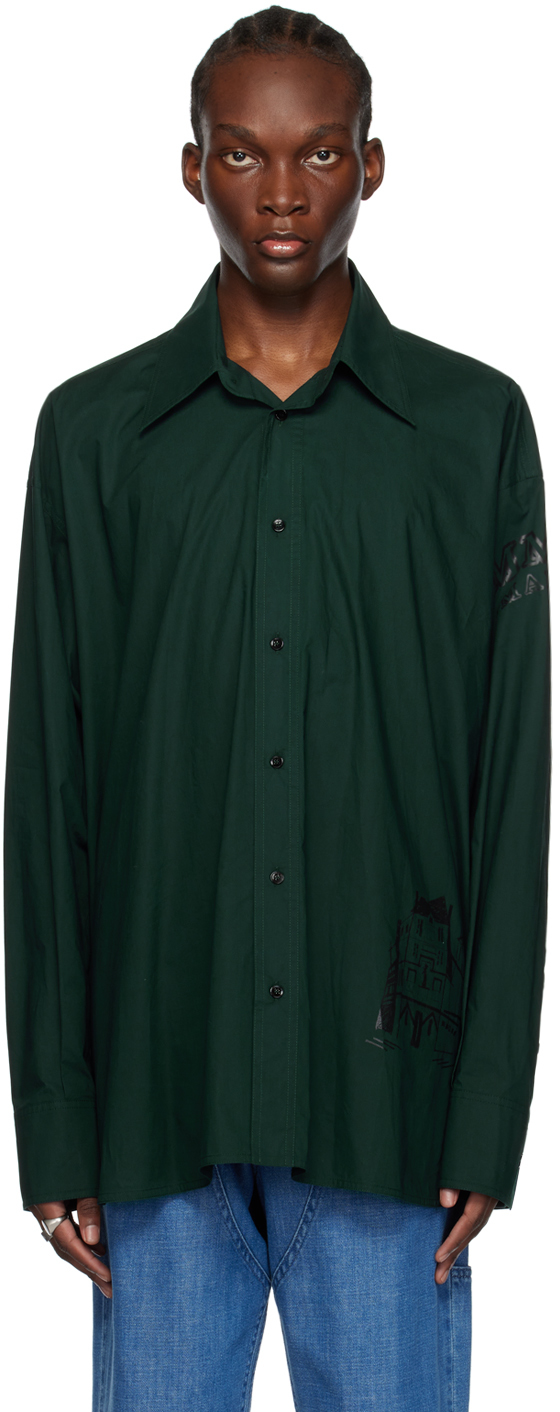 MM6 Maison Margiela: Green Printed Shirt | SSENSE Canada