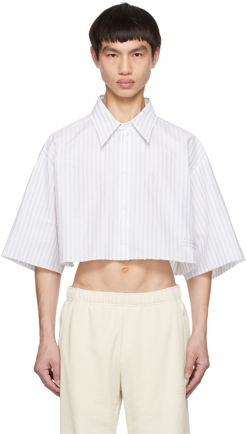 Mm6 Maison Margiela White Striped Shirt In 001f - Off White/sil