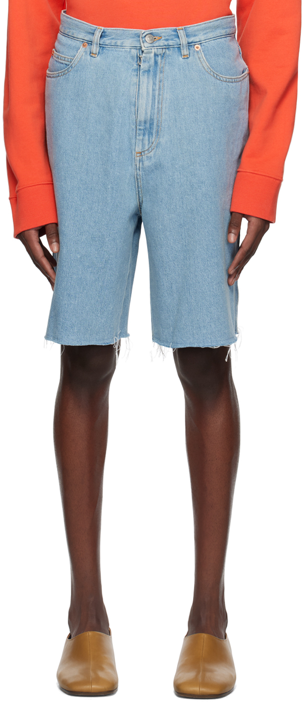 Blue Frayed Denim Shorts