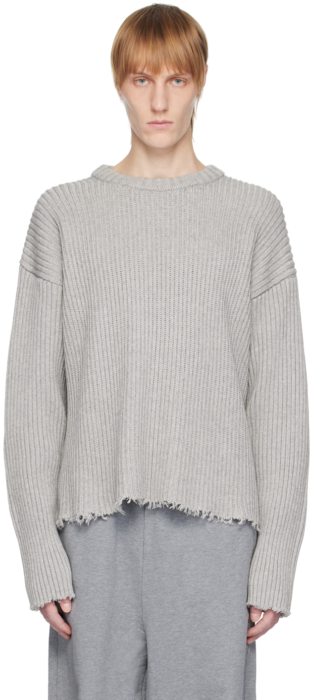 Mm6 Maison Margiela Frayed-edge Ribbed Cotton-blend Sweater In Grey