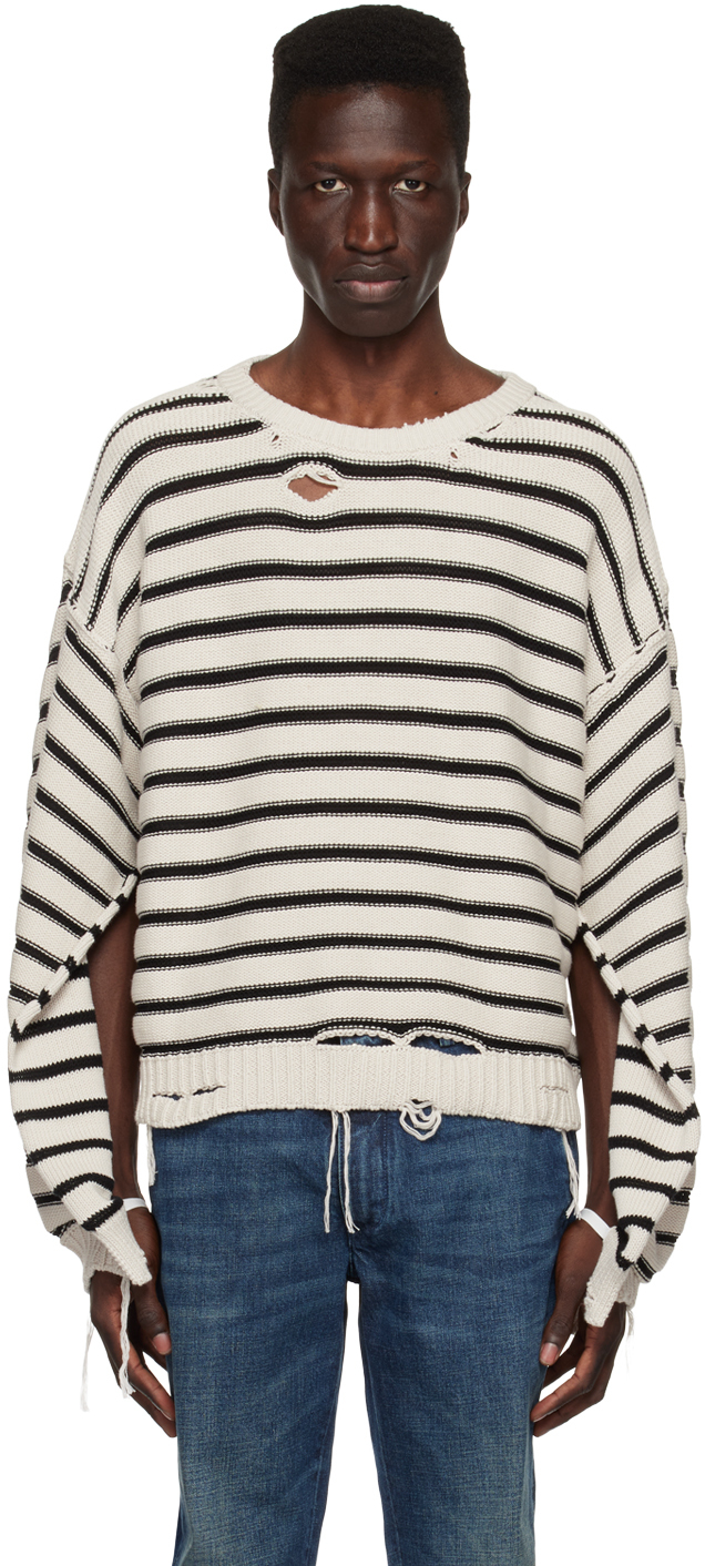 MM6 Maison Margiela: Off-White Striped Sweater | SSENSE Canada