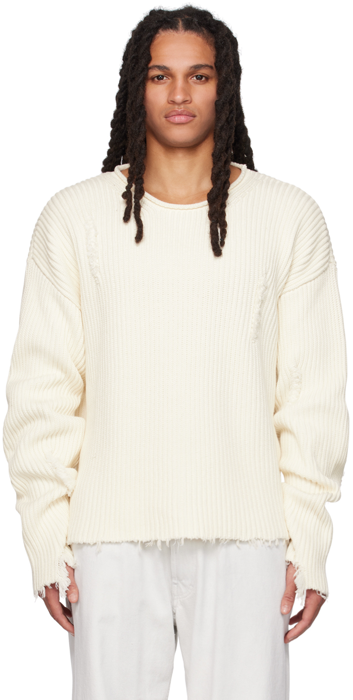 MM6 Maison Margiela Off-White Frayed Sweater