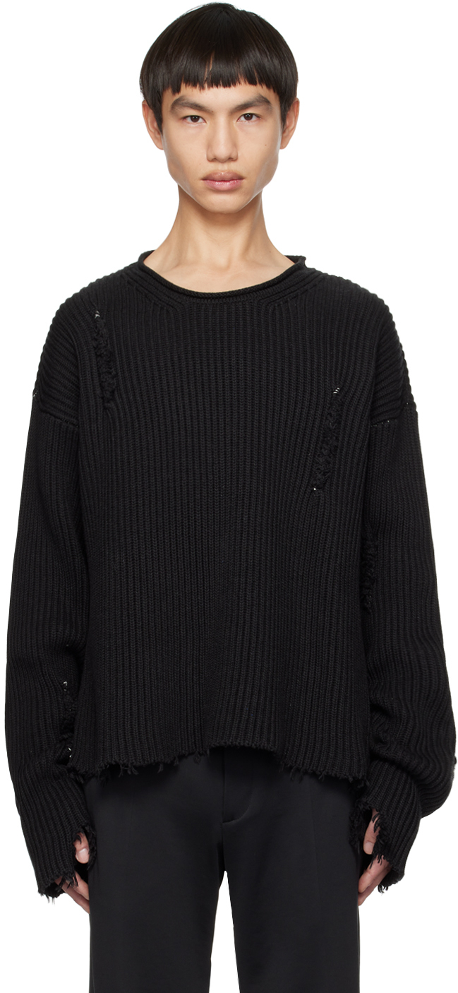 Mm6 Maison Margiela Destroyed Sweater In Black ModeSens