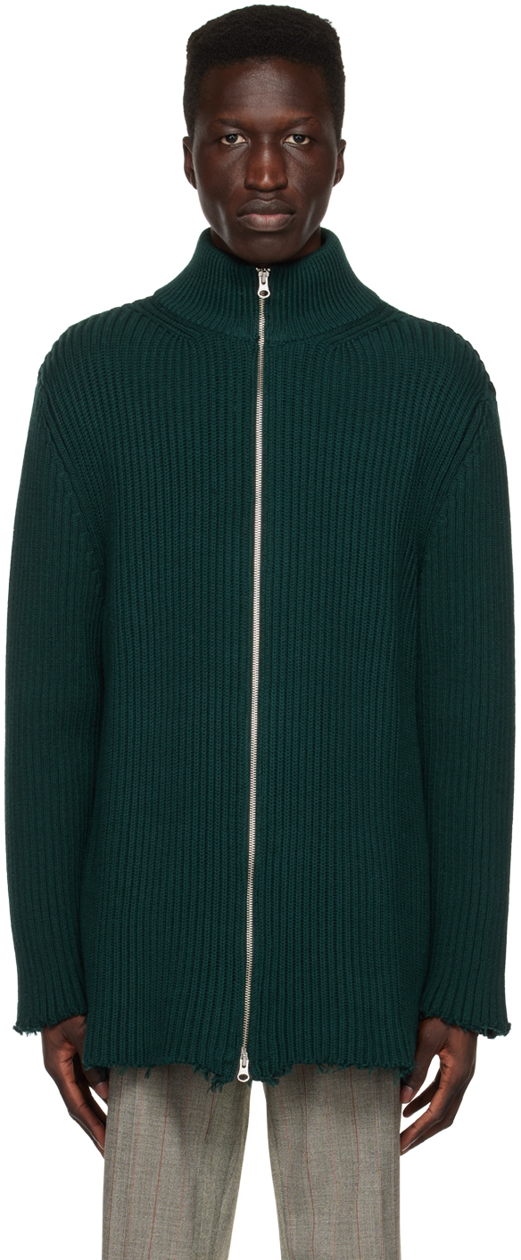 Shop Mm6 Maison Margiela Green Raw Edge Sweater In 650 Dark Green