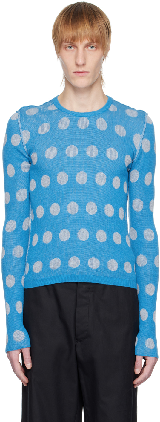 MM6 Maison Margiela: Blue Polka Dot Sweatshirt | SSENSE