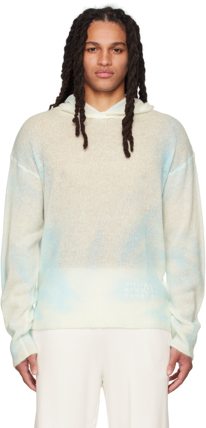 Mm6 Maison Margiela Number-print Knitted Hoodie In White