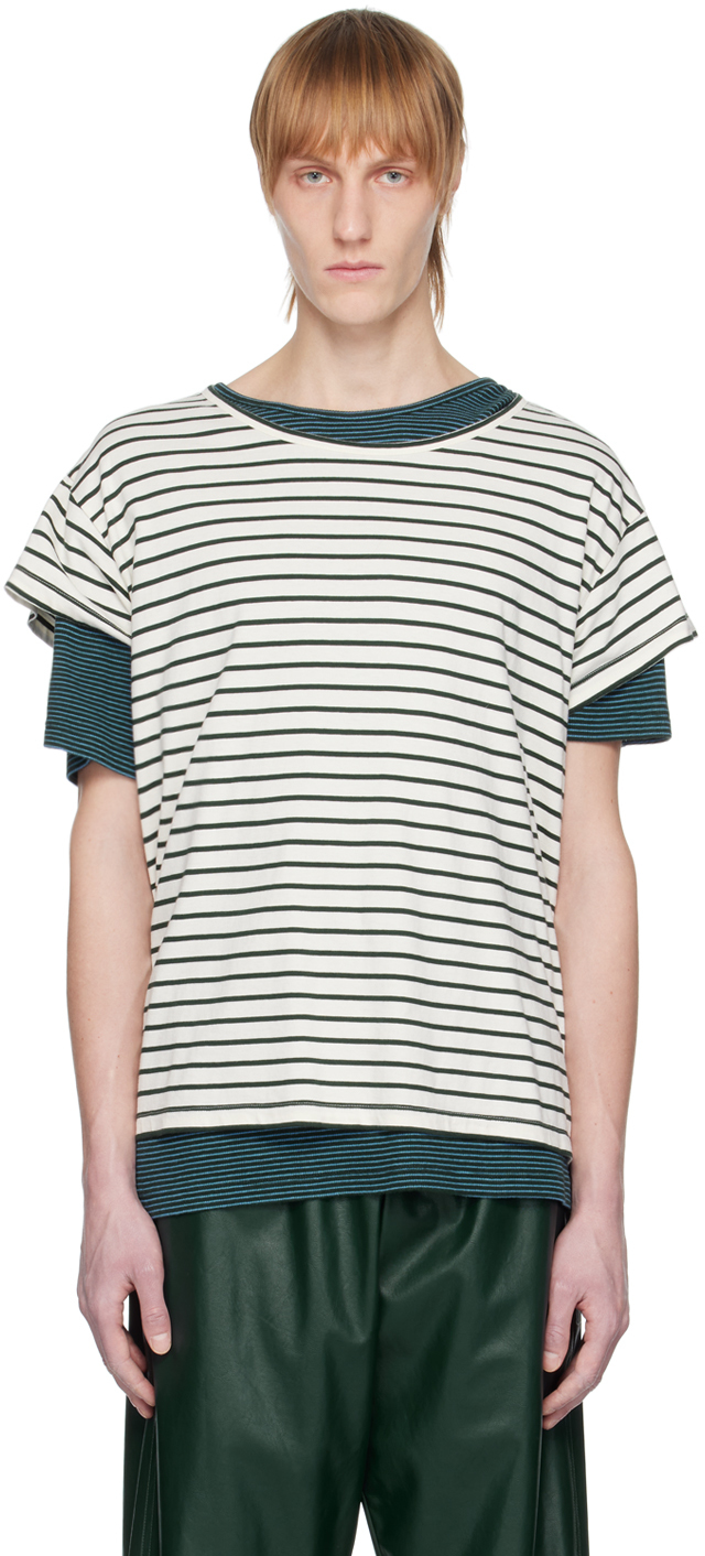 Mm6 Maison Margiela Striped Crewneck Short Sleeve Cotton T-shirt In Multi-colour