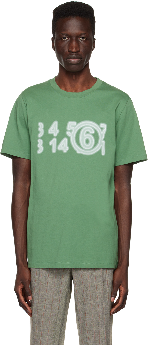 Mm6 Maison Margiela Number 6 Logo Print Crewneck Short Sleeve T-shirt In Green