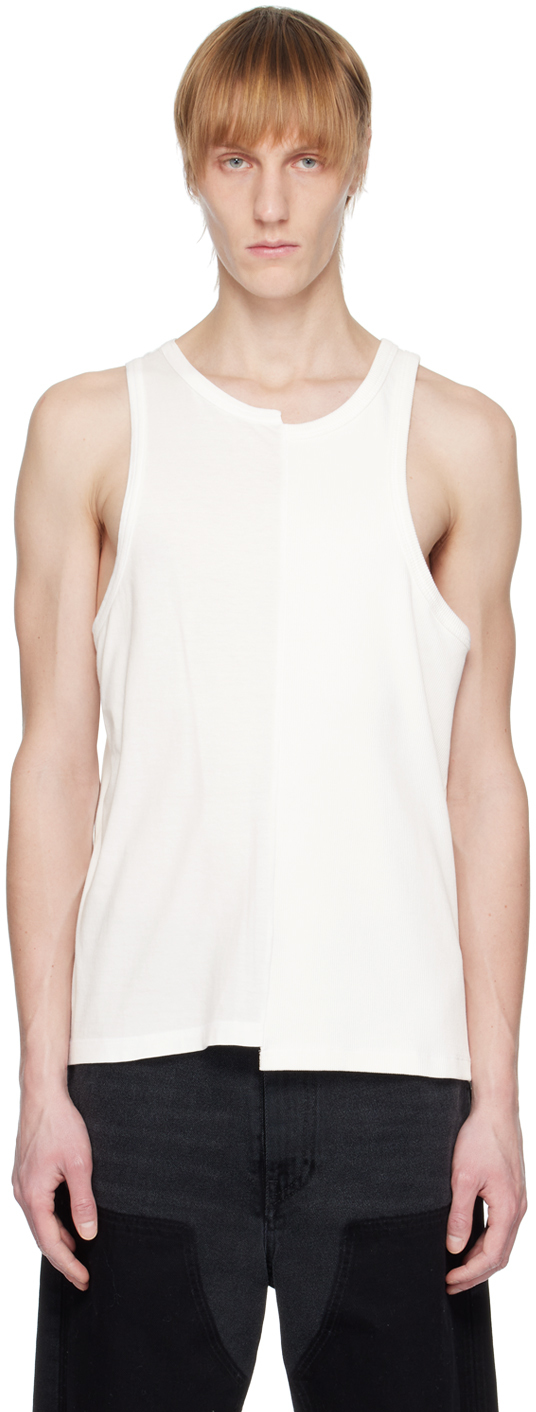 Shop Mm6 Maison Margiela White Half-ribbed Tank Top In 961 Off White