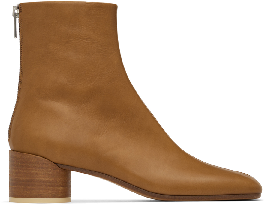 Mm6 Maison Margiela Back-zip Leather Ankle Boots In Light Brown