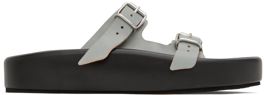 Mm6 Maison Margiela Side Buckle-fastening Platform Slides In Wrought Iron/ Black